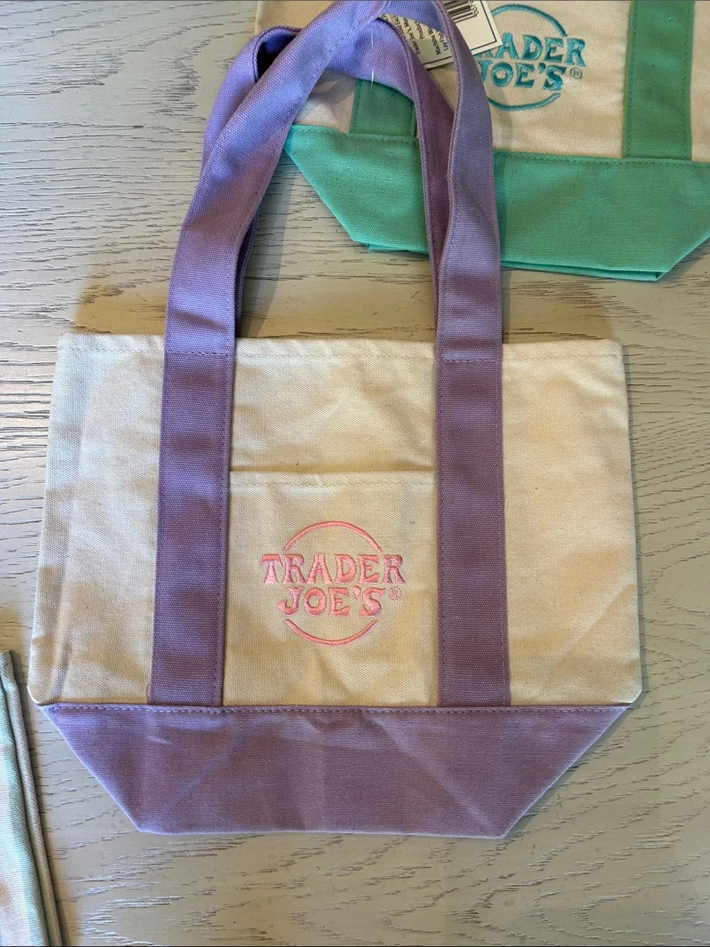 NEW! Bundle of Trader Joe's Canvas Mini Tote Bags. Pastel & Striped - Picture 5 of 6